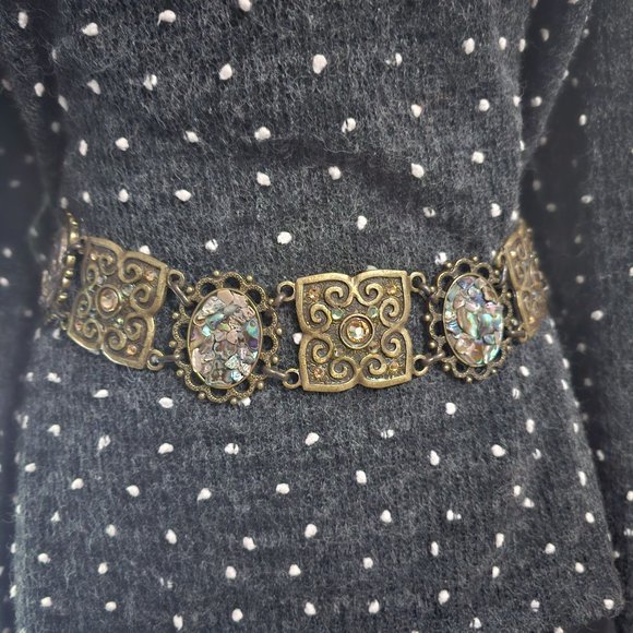 Unbranded Accessories - Vintage Abalone Antique Brass Metal Chain Belt, 44" Total